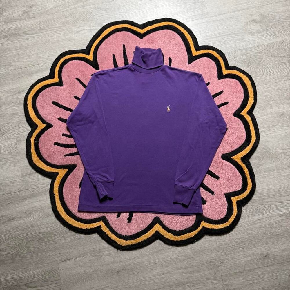 Vintage 90’s Polo Ralph Lauren Flesh Pony Turtleneck Shirt Size Small Purple